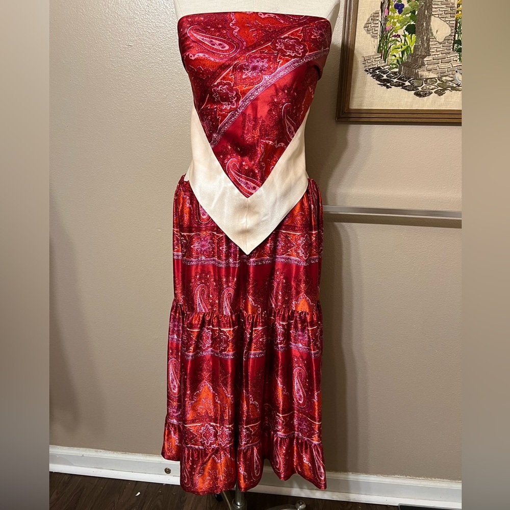 Vintage Red Paisley scarf and skirt set with Ivory Accent size S-L